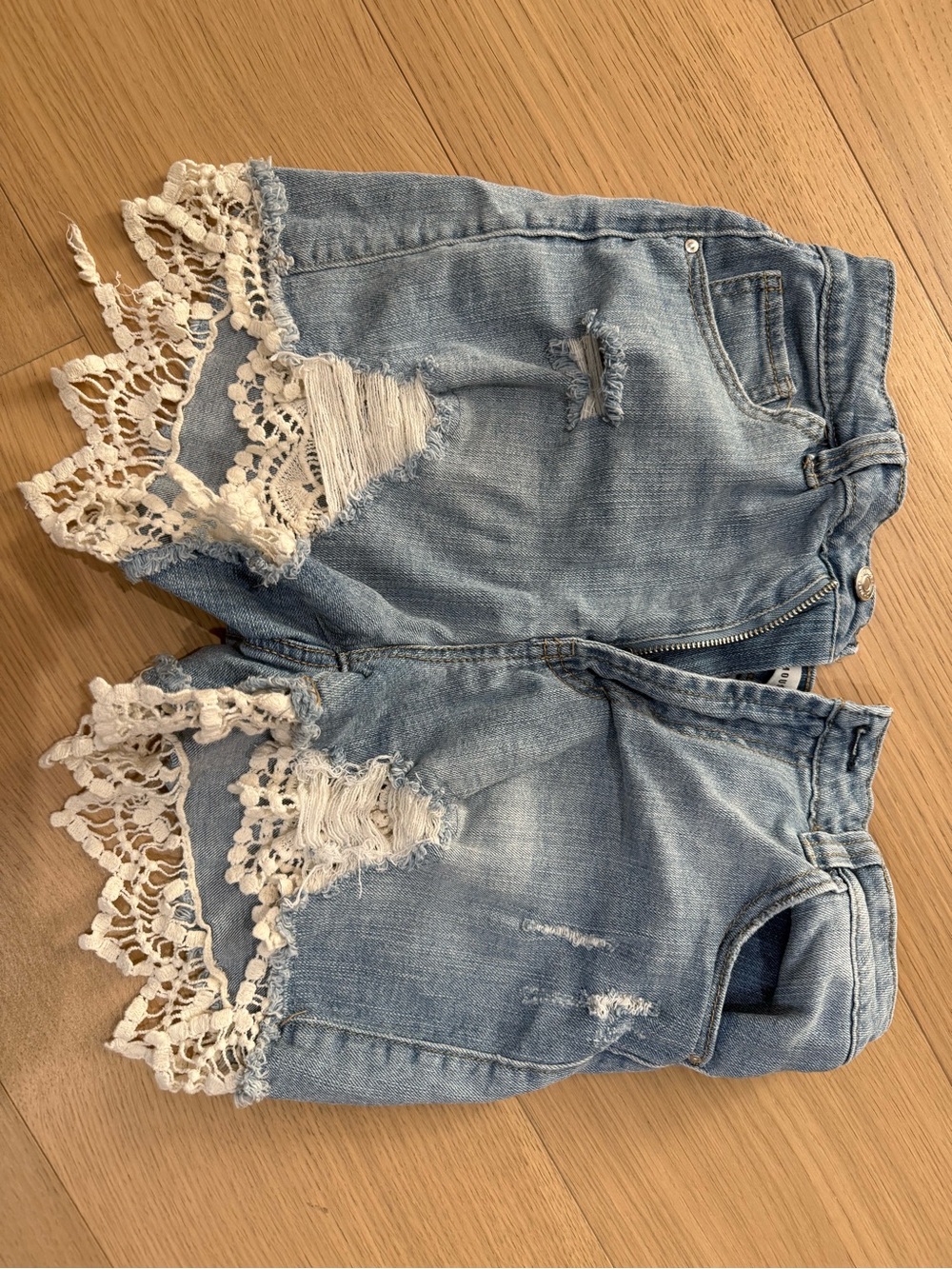 Almost Famous Light Blue Denim Crochet Hem Shorts